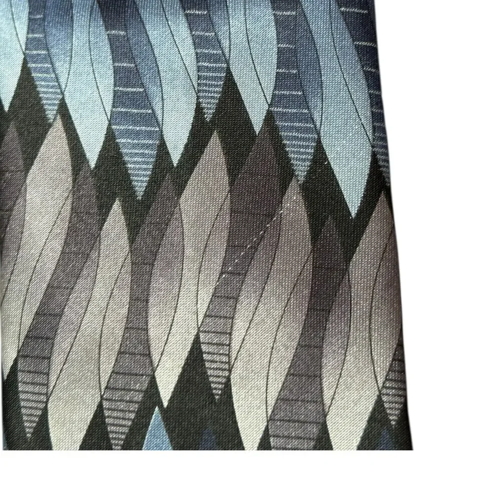 Don Loper Beverly Hills Abstract Silk USA Blue Gray Geometric Designer Necktie